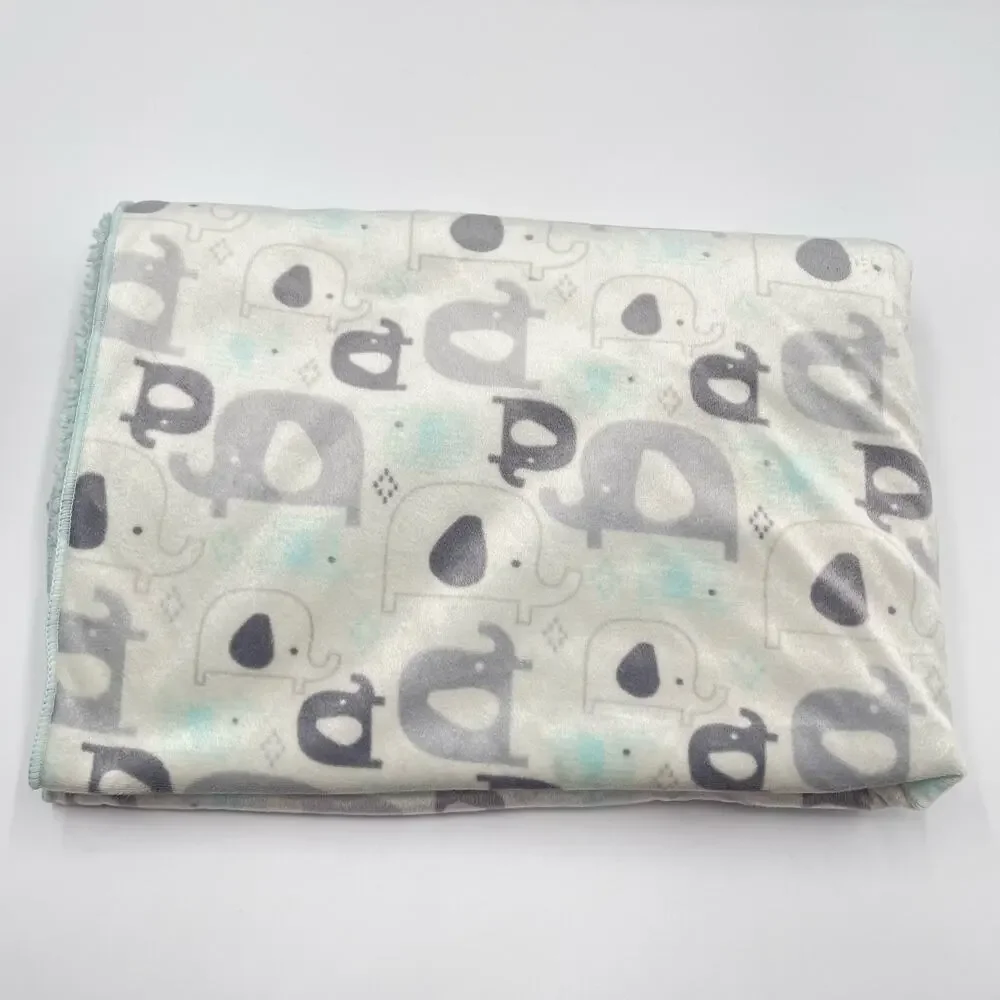 Chick Pea Gray Elephant Baby Security Blanket Mint Green Sherpa 30